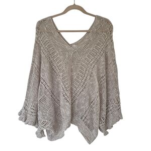 Cream Denmark Neutral Beige Crochet Poncho Style Caridgan Sweater